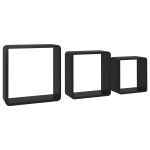 vidaXL Rafturi de perete cub, 3 buc., negru, MDF vidaXL Rafturi de perete cub, 3 buc., negru, MDF
