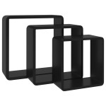 vidaXL Rafturi de perete cub, 3 buc., negru, MDF vidaXL Rafturi de perete cub, 3 buc., negru, MDF
