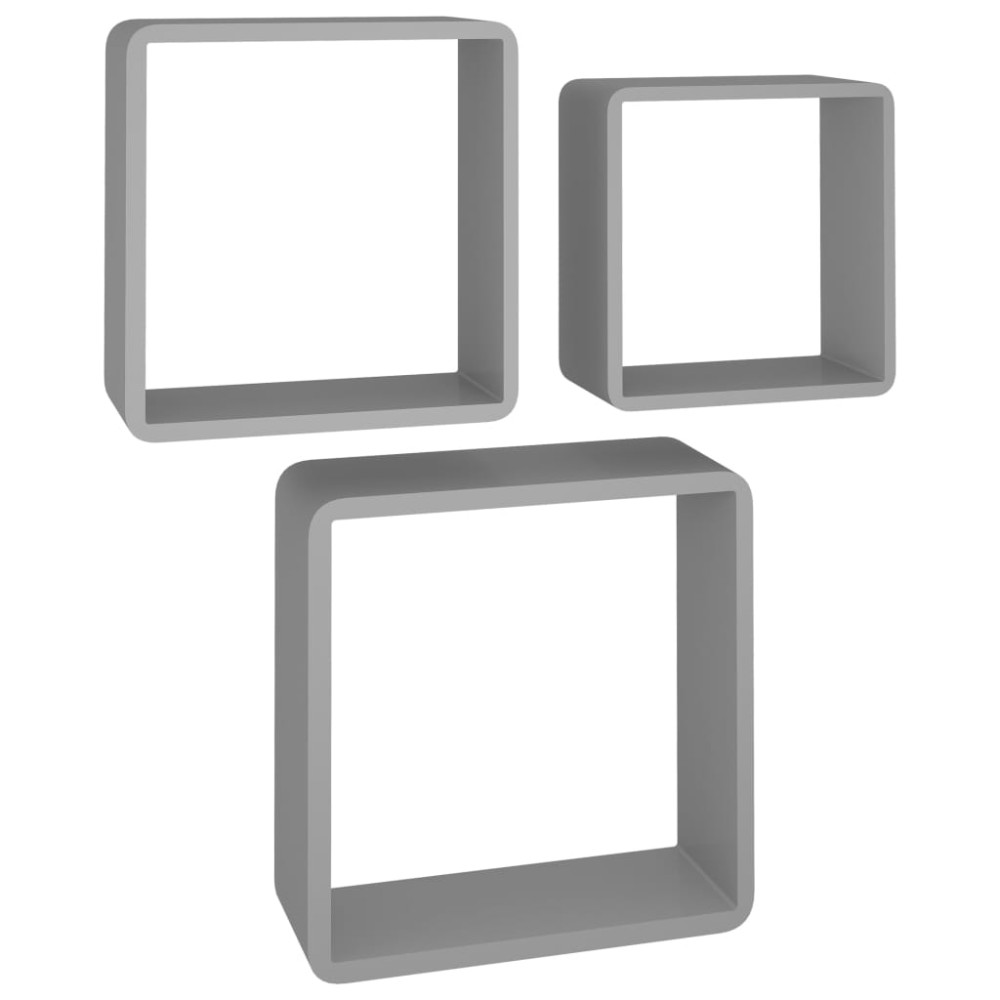 vidaXL Rafturi cub de perete, 3 buc., gri, MDF