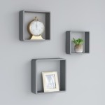 vidaXL Rafturi cub de perete, 3 buc., gri, MDF vidaXL Rafturi cub de perete, 3 buc., gri, MDF