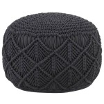 vidaXL Taburet puf macrame lucrat manual, antracit, 45x30 cm, bumbac vidaXL Taburet puf macrame lucrat manual, antracit, 45x30 cm, bumbac