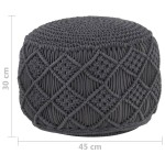 vidaXL Taburet puf macrame lucrat manual, antracit, 45x30 cm, bumbac vidaXL Taburet puf macrame lucrat manual, antracit, 45x30 cm, bumbac