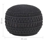 vidaXL Taburet puf macrame lucrat manual, antracit, 45x30 cm, bumbac