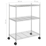 vidaXL Raft depozitare cu roți, 3 niveluri, 60x35x81 cm, crom, 150 kg vidaXL Raft depozitare cu roți, 3 niveluri, 60x35x81 cm, crom, 150 kg