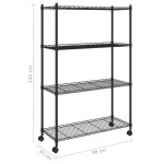 vidaXL Raft depozitare cu roți 4 niveluri negru 90x35x142 cm 200 kg vidaXL Raft depozitare cu roți 4 niveluri negru 90x35x142 cm 200 kg