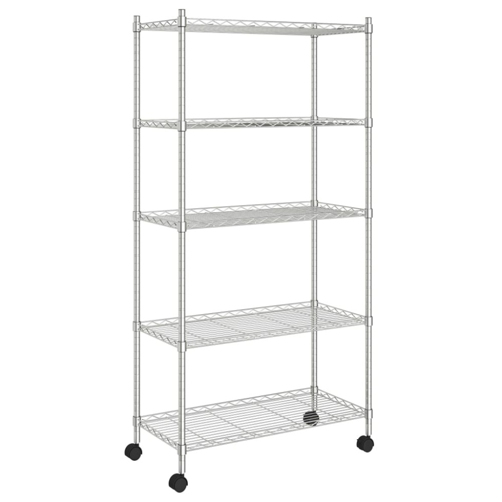 vidaXL Raft depozitare cu roți, 5 niveluri, 75x35x155 cm, crom, 250 kg