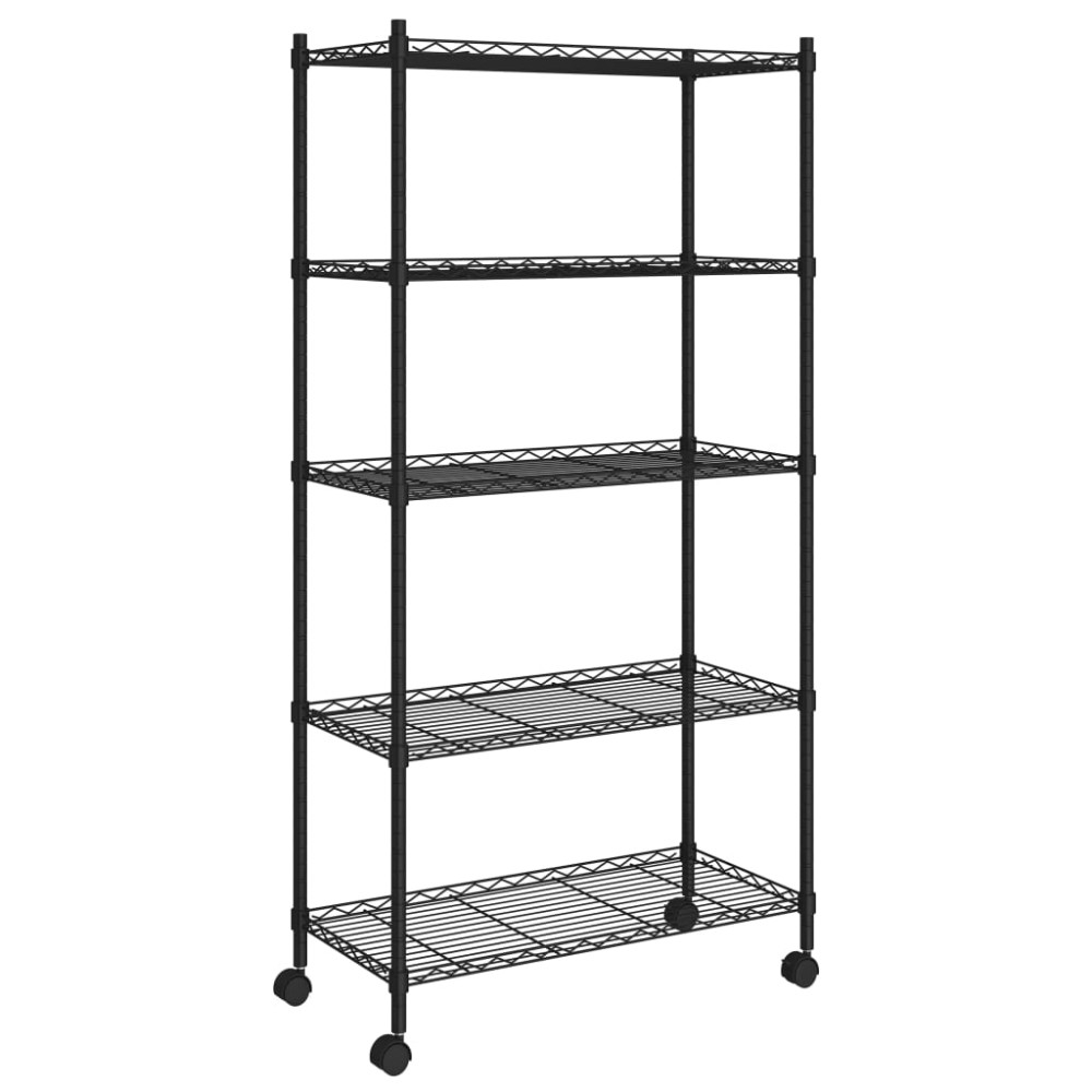 vidaXL Raft depozitare cu roți 5 niveluri negru 75x35x155 cm 250 kg