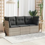 vidaXL Set canapele de grădină cu perne, 3 piese gri deschis poliratan vidaXL Set canapele de grădină cu perne, 3 piese gri deschis poliratan