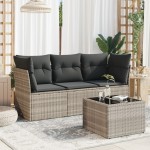 vidaXL Set canapea de grădină cu perne, 4 piese, gri deschis poliratan vidaXL Set canapea de grădină cu perne, 4 piese, gri deschis poliratan