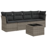 vidaXL Set canapea de grădină cu perne, 5 piese, gri, poliratan vidaXL Set canapea de grădină cu perne, 5 piese, gri, poliratan