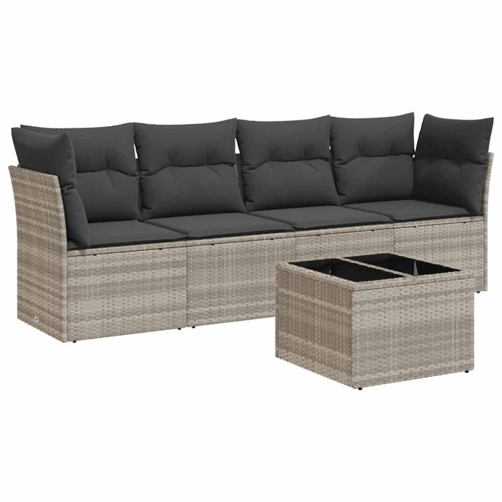 vidaXL Set canapele de grădină cu perne, 5 piese gri deschis poliratan