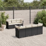 vidaXL Set mobilier de grădină cu perne, 8 piese, negru, poliratan vidaXL Set mobilier de grădină cu perne, 8 piese, negru, poliratan