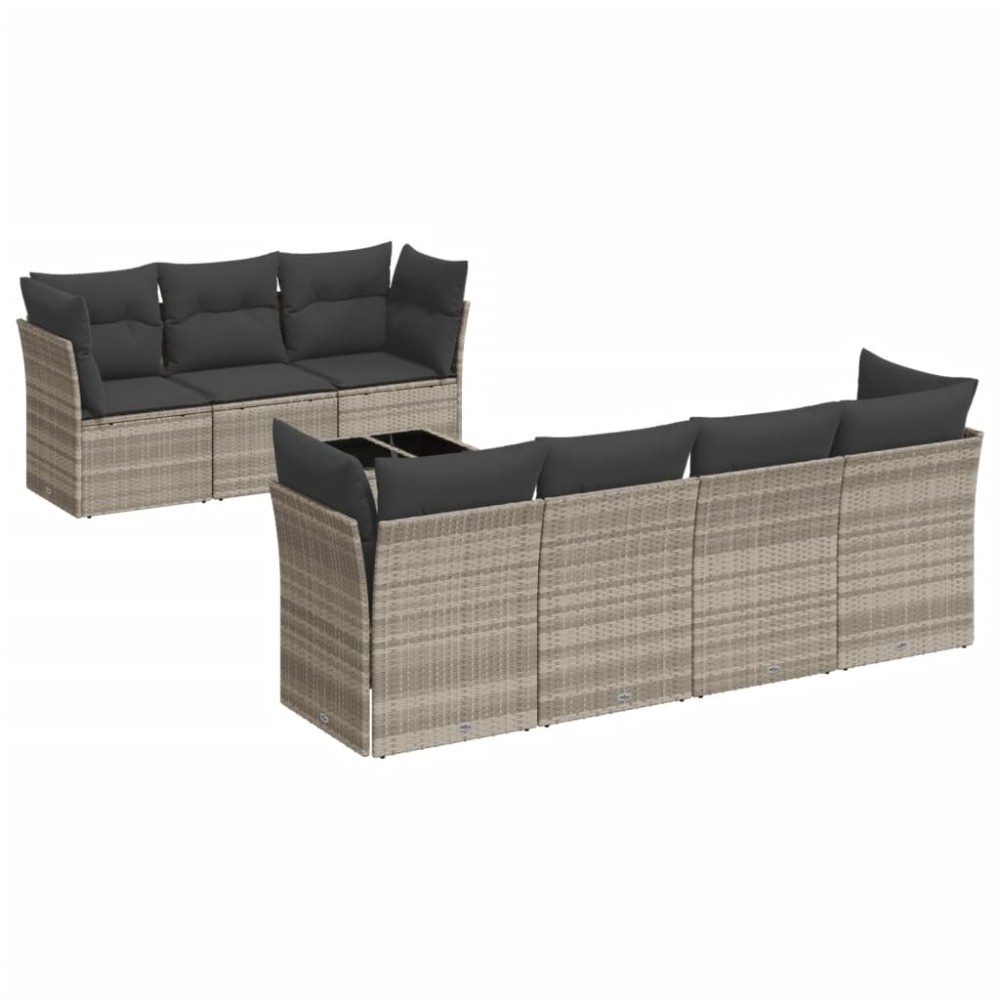 vidaXL Set mobilier de grădină cu perne, 8 piese gri deschis poliratan