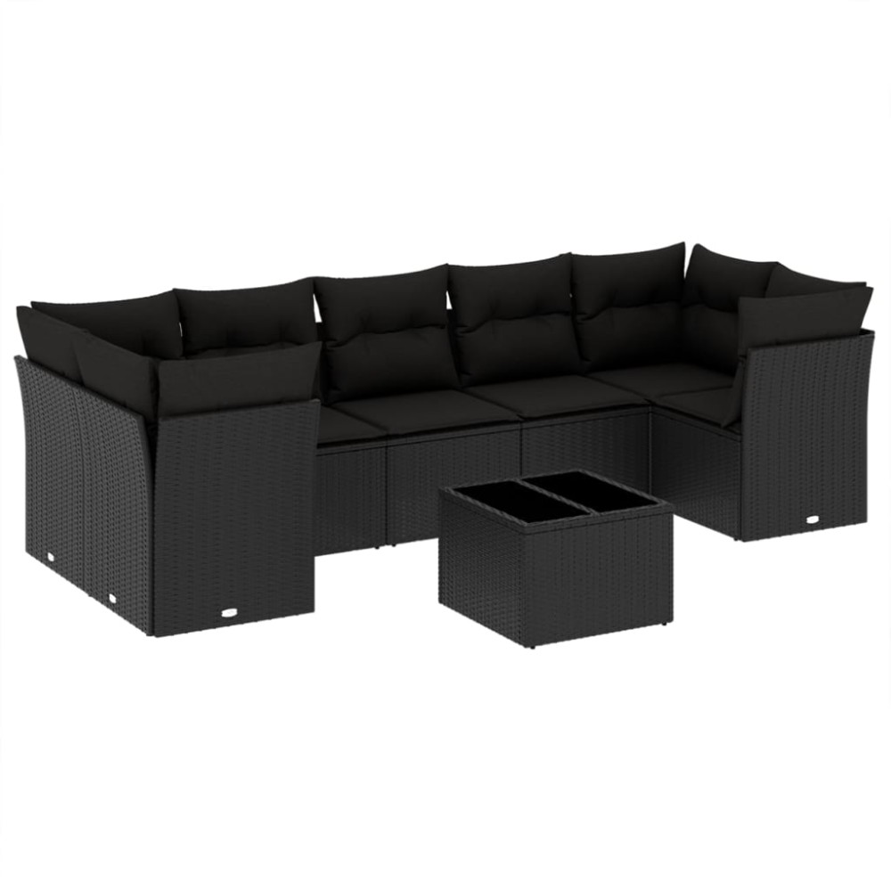 vidaXL Set mobilier de grădină cu perne, 8 piese, negru, poliratan