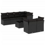 vidaXL Set mobilier de grădină cu perne, 8 piese, negru, poliratan