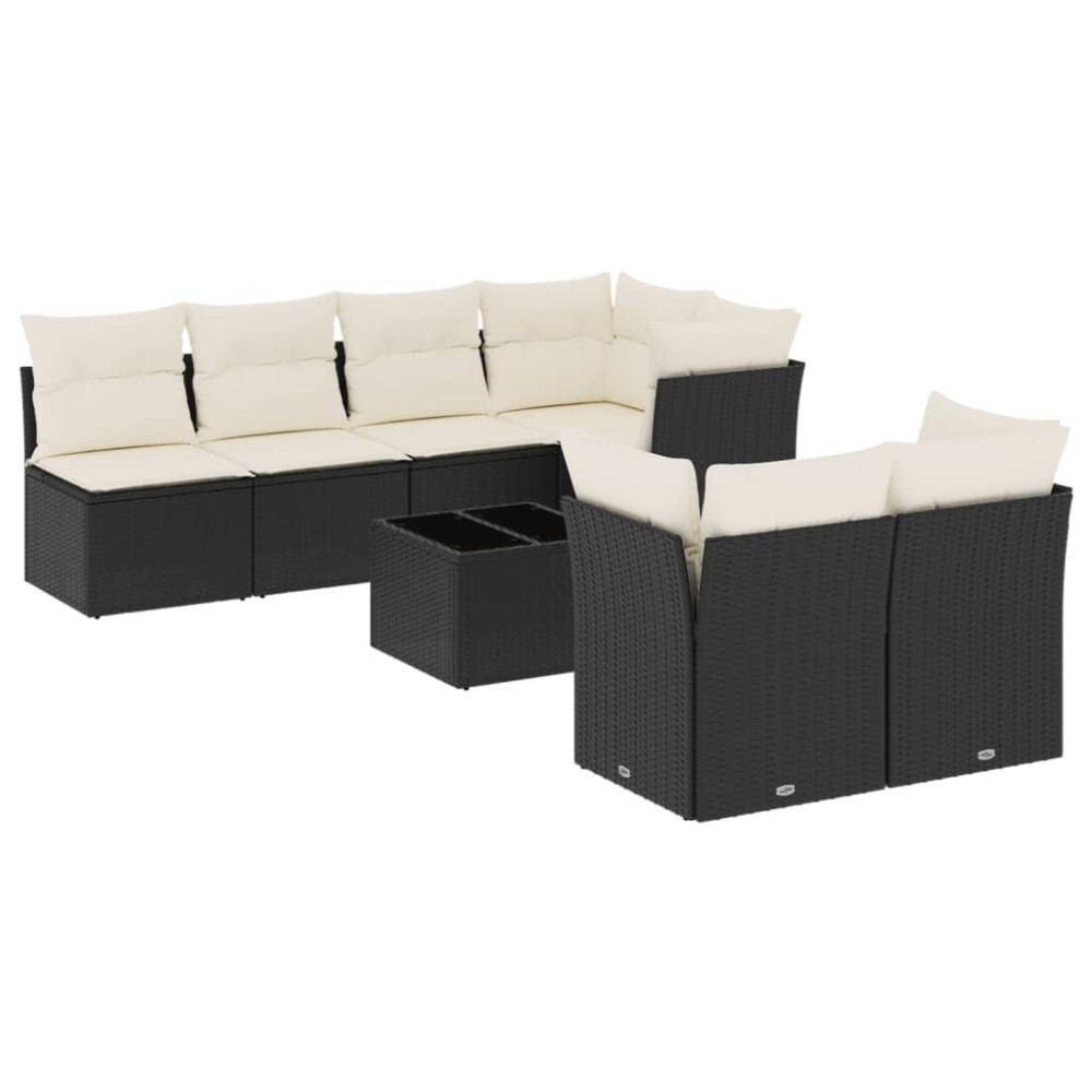 vidaXL Set mobilier de grădină cu perne, 8 piese, negru, poliratan