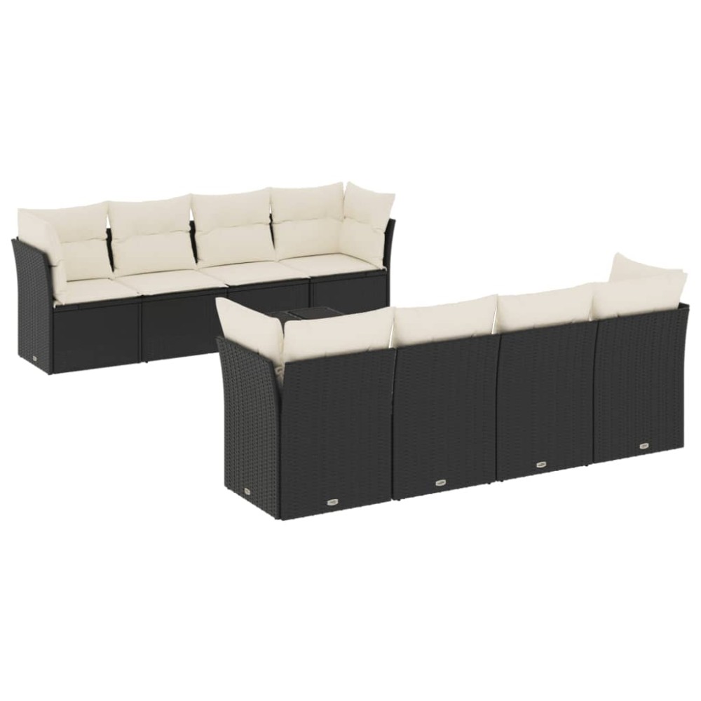 vidaXL Set mobilier de grădină cu perne, 9 piese, negru, poliratan