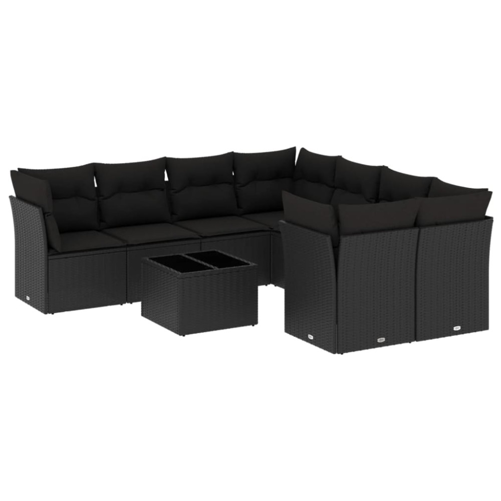 vidaXL Set mobilier de grădină cu perne, 9 piese, negru, poliratan