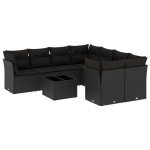 vidaXL Set mobilier de grădină cu perne, 9 piese, negru, poliratan