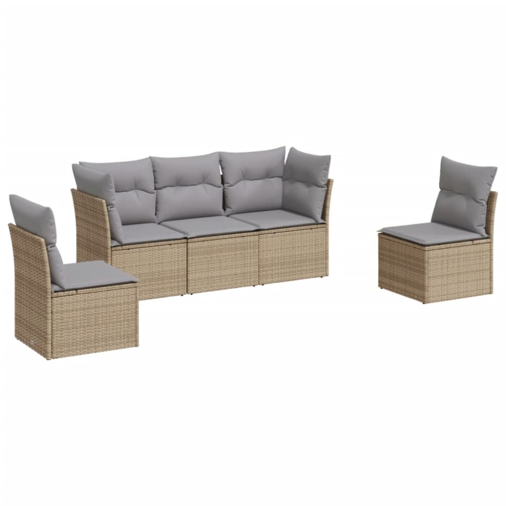 vidaXL Set canapele de grădină cu perne, 5 piese, bej, poliratan