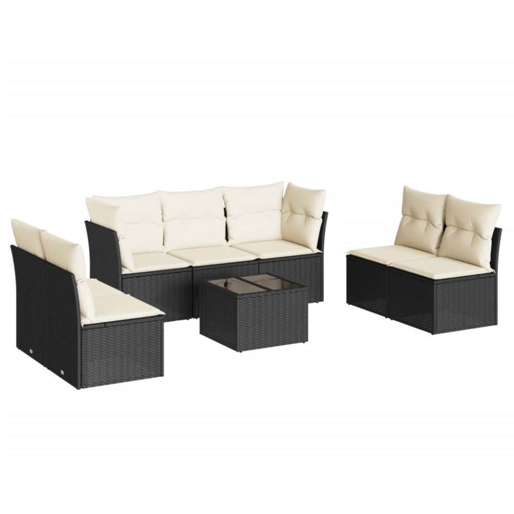 vidaXL Set mobilier de grădină cu perne, 8 piese, negru, poliratan