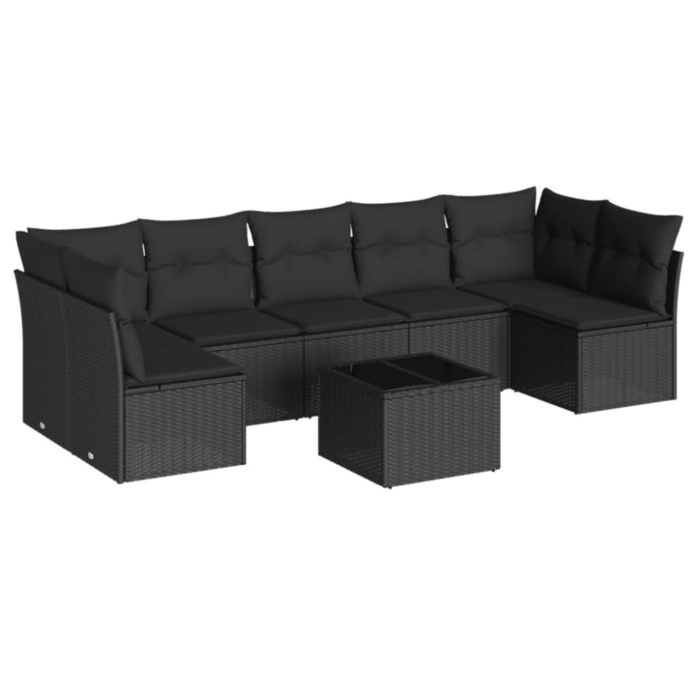 vidaXL Set mobilier de grădină cu perne, 8 piese, negru, poliratan