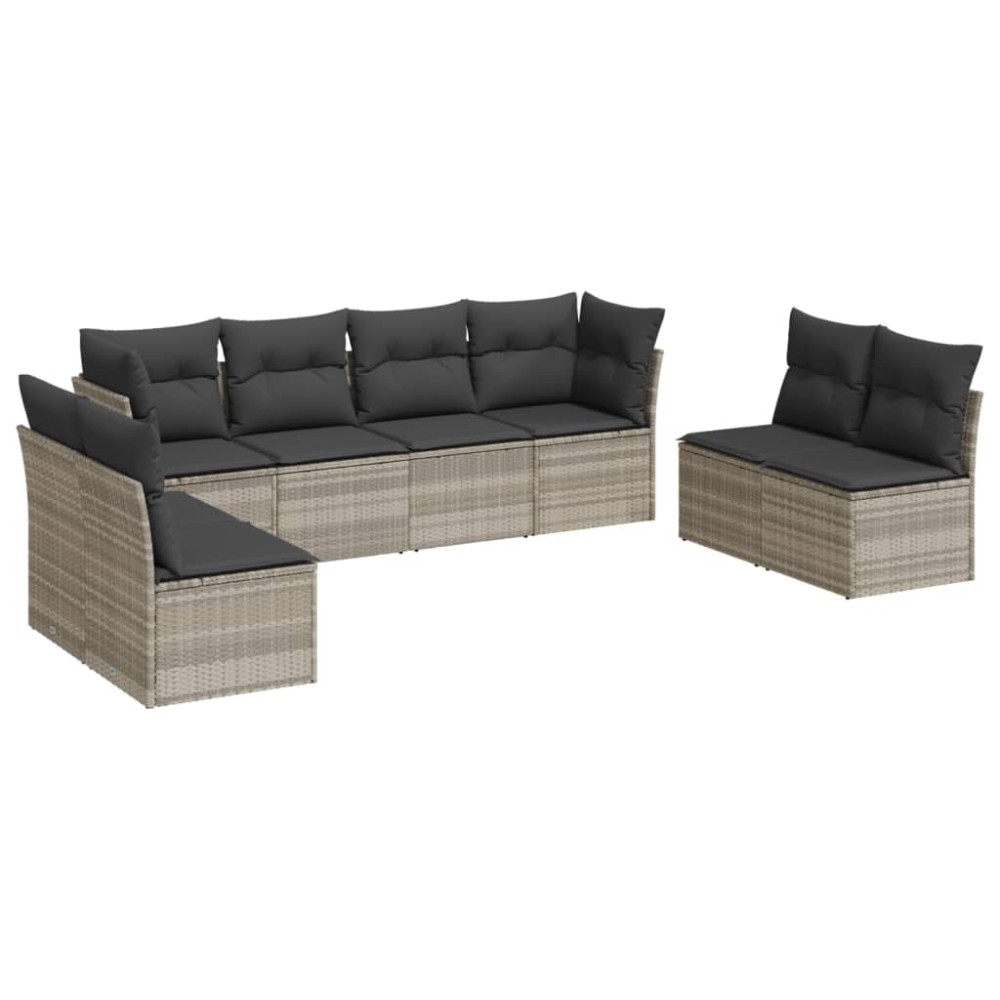 vidaXL Set mobilier de grădină cu perne, 8 piese gri deschis poliratan
