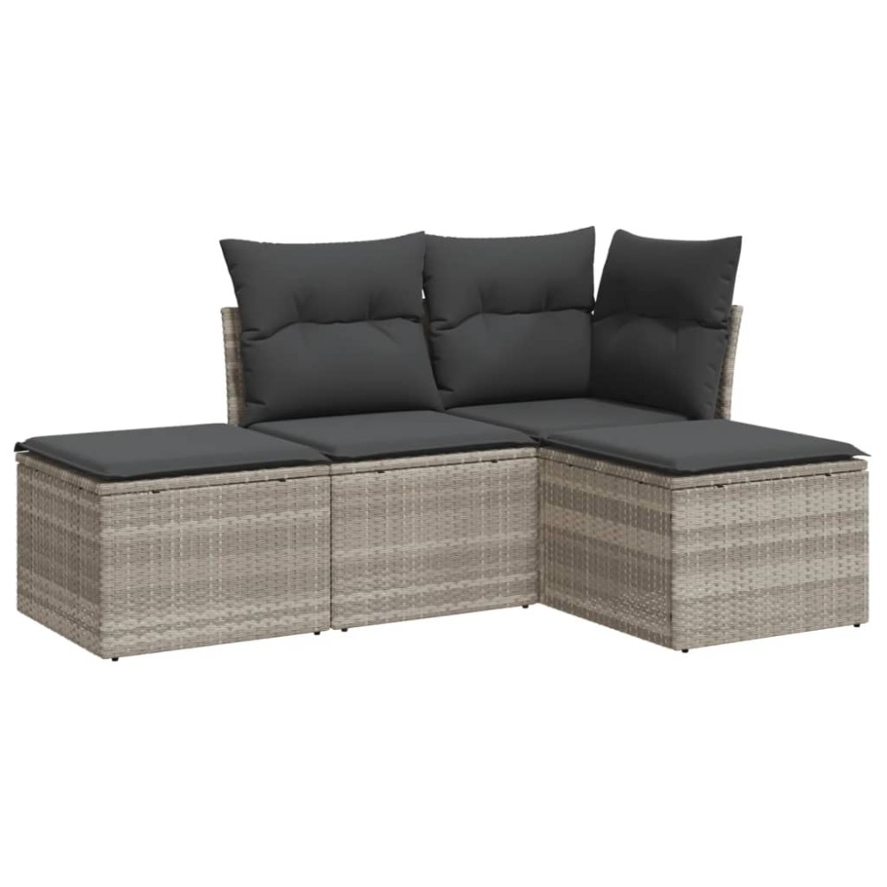 vidaXL Set canapea de grădină cu perne, 4 piese, gri deschis poliratan