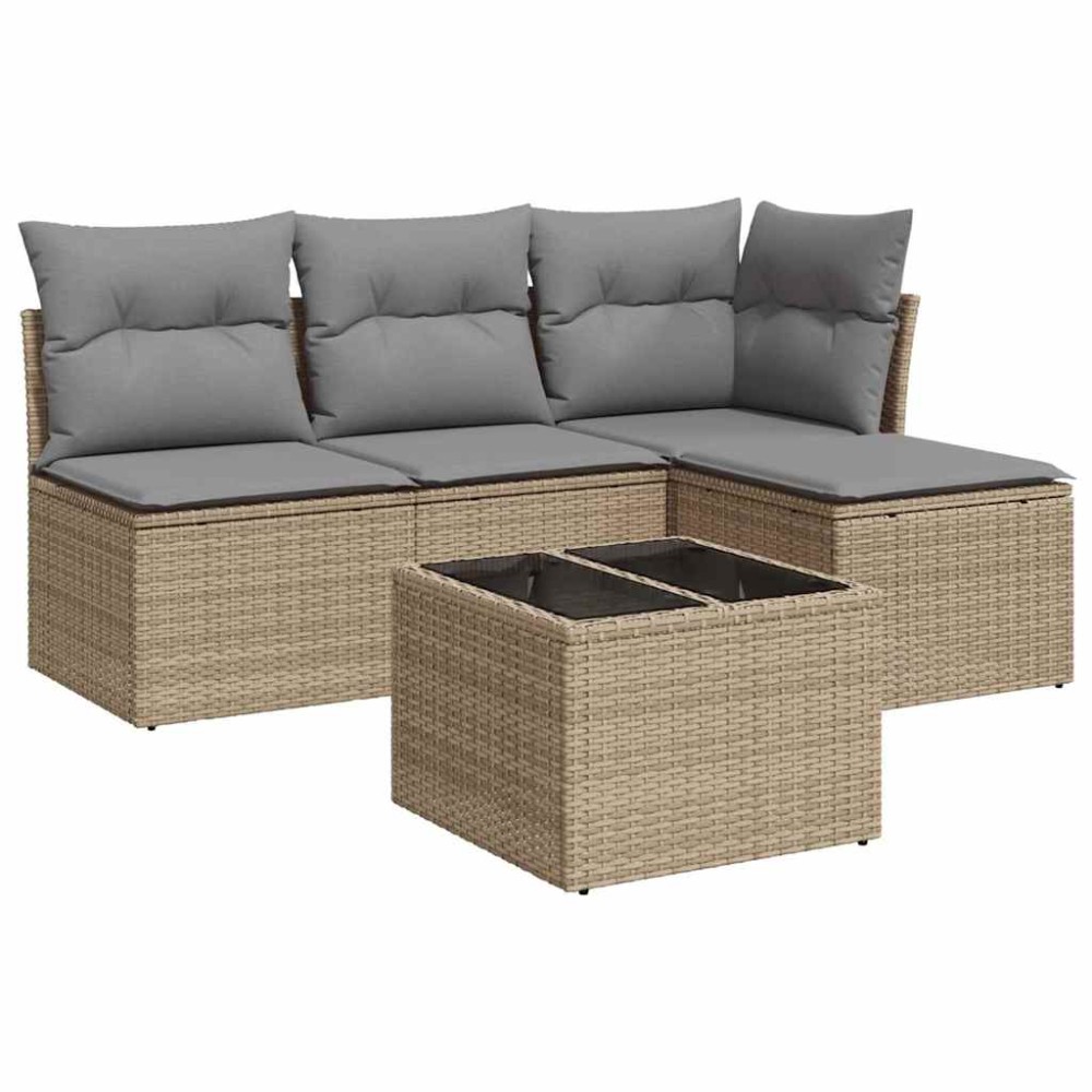 vidaXL Set canapele de grădină cu perne, 5 piese, bej, poliratan