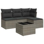 vidaXL Set canapea de grădină cu perne, 5 piese, gri, poliratan vidaXL Set canapea de grădină cu perne, 5 piese, gri, poliratan