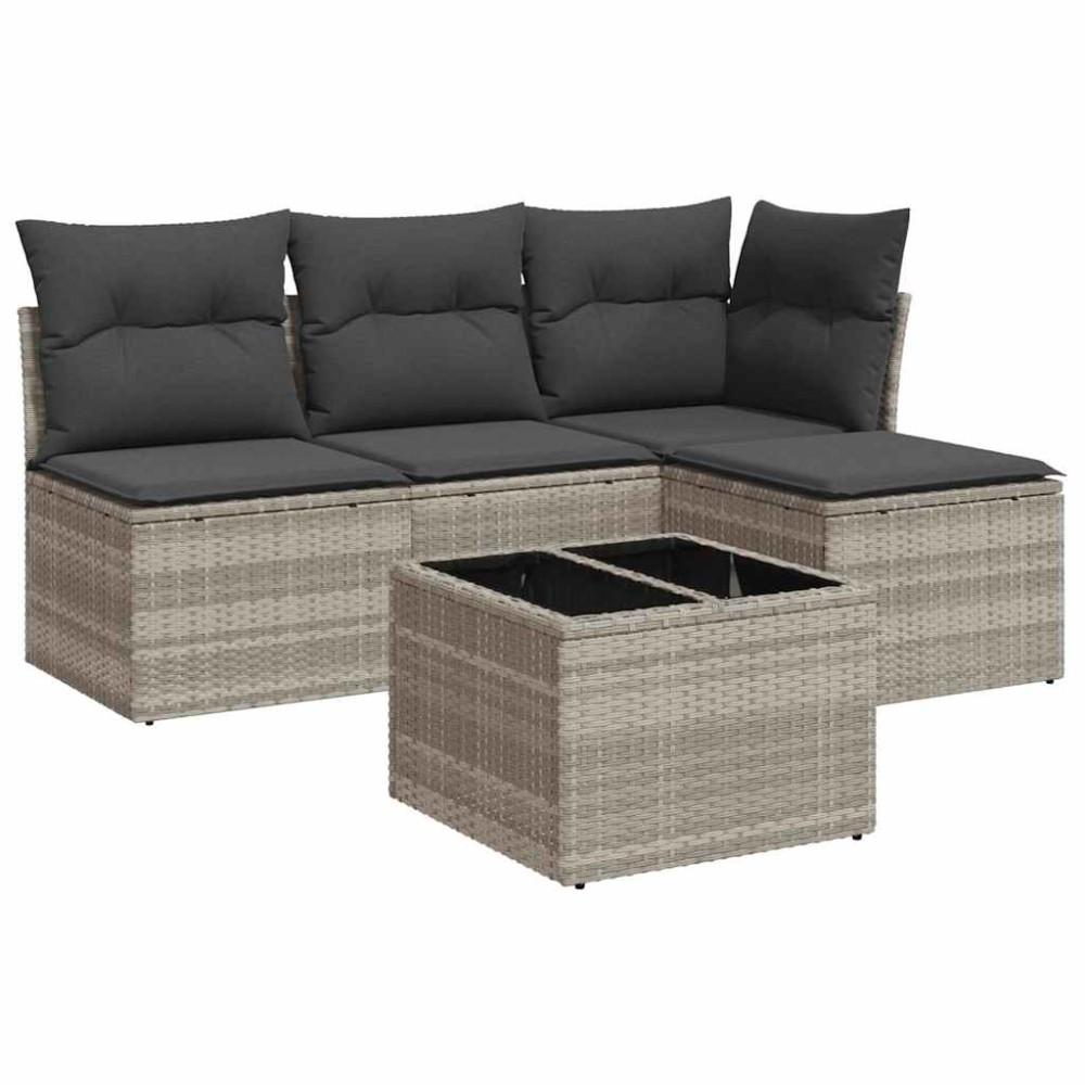 vidaXL Set canapele de grădină cu perne, 5 piese gri deschis poliratan