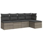 vidaXL Set canapea de grădină cu perne, 5 piese, gri, poliratan