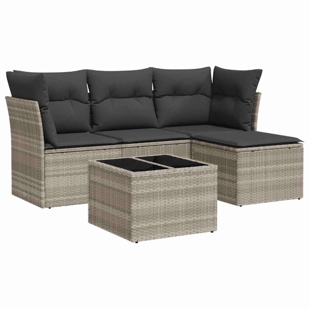 vidaXL Set canapele de grădină cu perne, 5 piese gri deschis poliratan