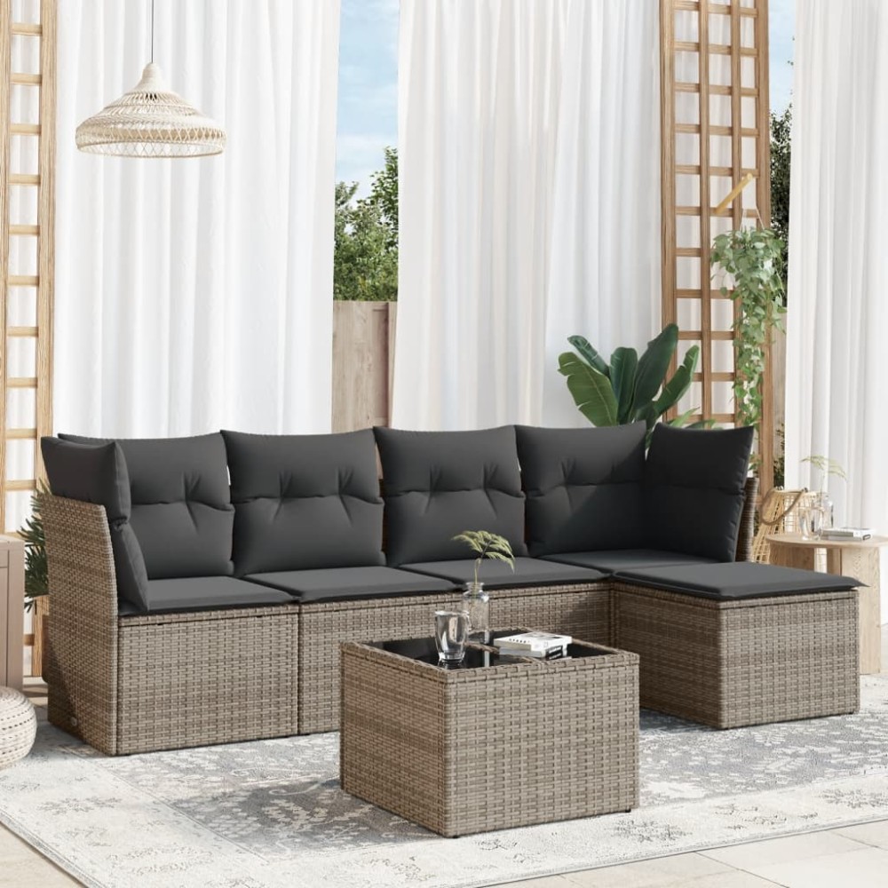 vidaXL Set mobilier grădină cu perne, 6 piese, gri, poliratan
