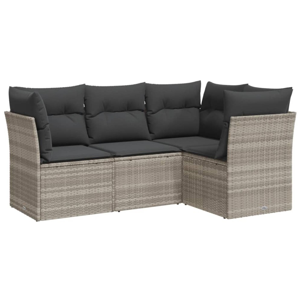 vidaXL Set canapea de grădină cu perne, 4 piese, gri deschis poliratan