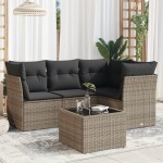 vidaXL Set canapea de grădină cu perne, 5 piese, gri, poliratan vidaXL Set canapea de grădină cu perne, 5 piese, gri, poliratan