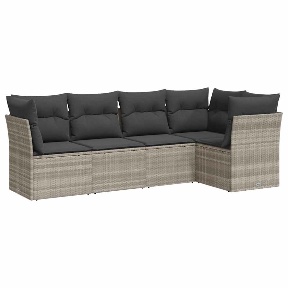vidaXL Set canapele de grădină cu perne, 5 piese gri deschis poliratan