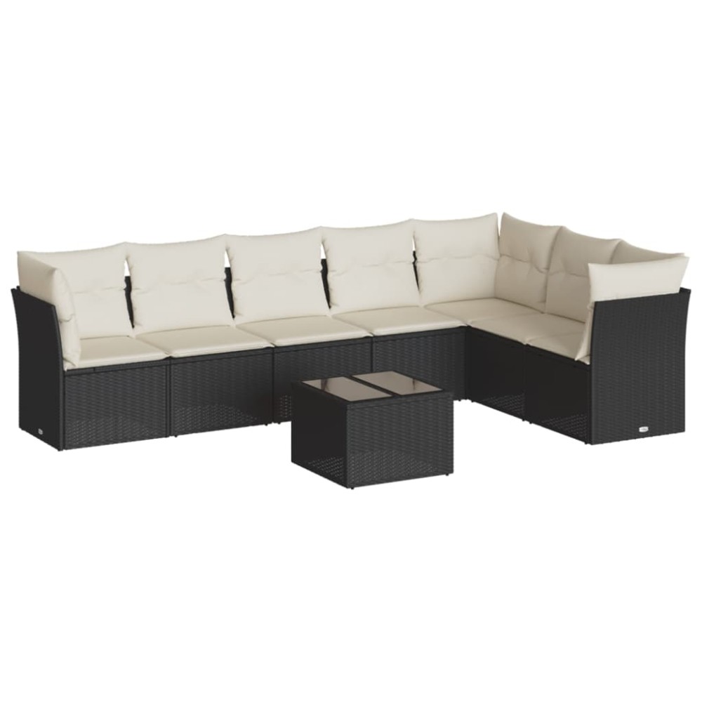 vidaXL Set mobilier de grădină cu perne, 8 piese, negru, poliratan