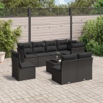 vidaXL Set mobilier de grădină cu perne, 9 piese, negru, poliratan vidaXL Set mobilier de grădină cu perne, 9 piese, negru, poliratan