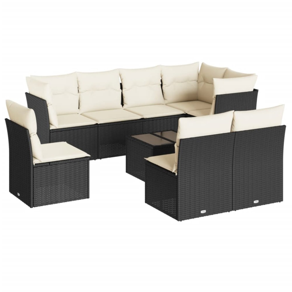 vidaXL Set mobilier de grădină cu perne, 9 piese, negru, poliratan