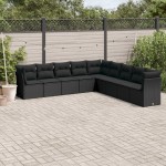 vidaXL Set mobilier de grădină cu perne, 9 piese, negru, poliratan vidaXL Set mobilier de grădină cu perne, 9 piese, negru, poliratan