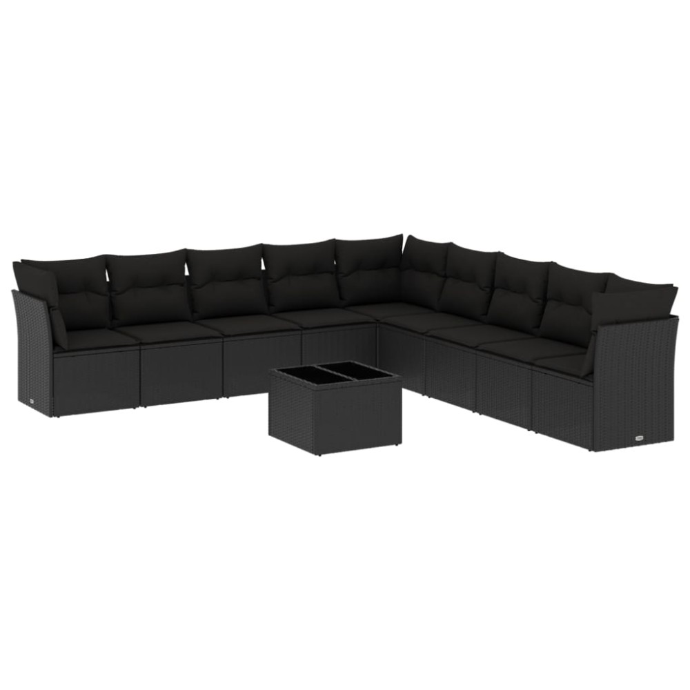 vidaXL Set canapele de grădină cu perne, 10 piese, negru, poliratan