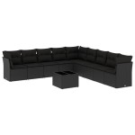 vidaXL Set canapele de grădină cu perne, 10 piese, negru, poliratan