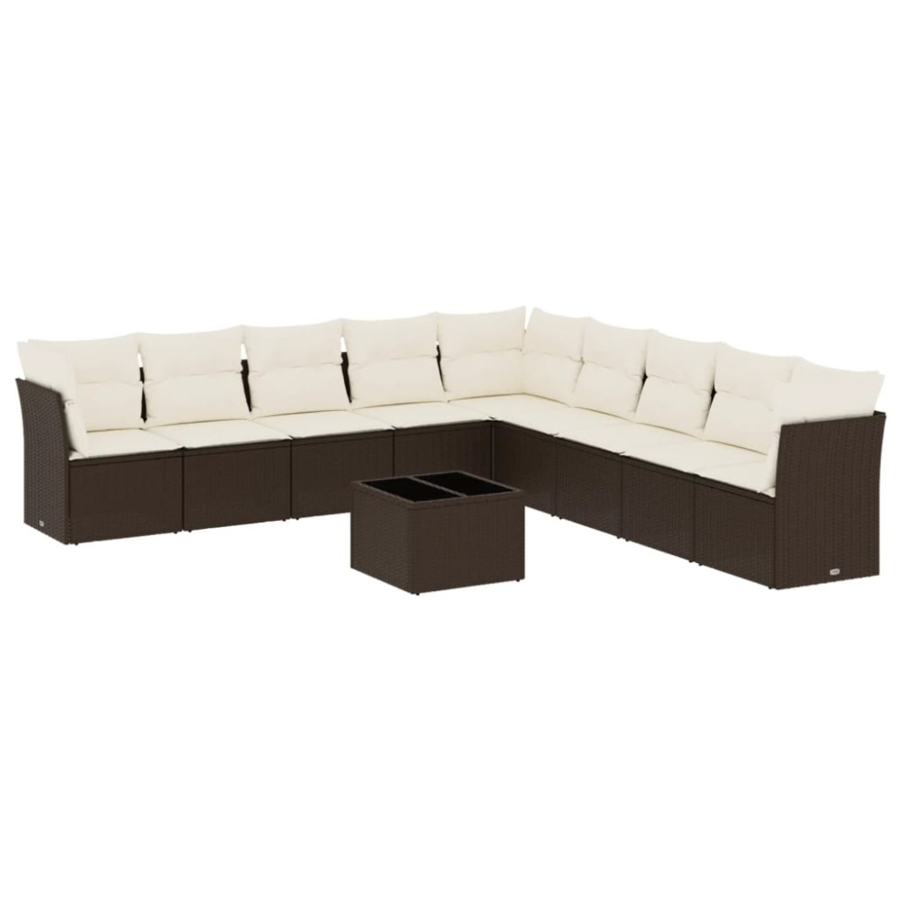 vidaXL Set canapele de grădină cu perne, 10 piese, maro, poliratan