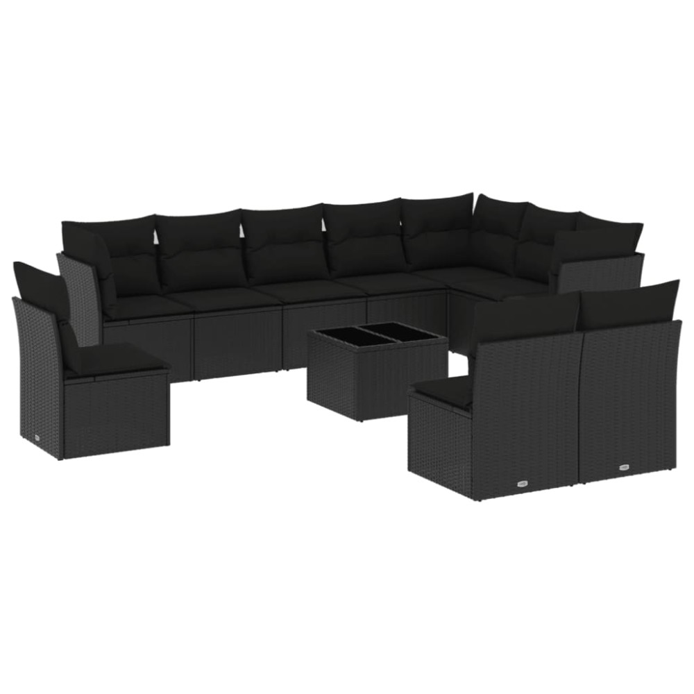 vidaXL Set canapele de grădină cu perne, 11 piese, negru, poliratan
