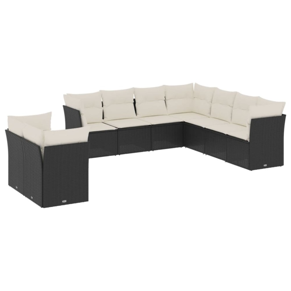 vidaXL Set mobilier de grădină cu perne, 9 piese, negru, poliratan