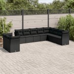 vidaXL Set canapele de grădină cu perne, 10 piese, negru, poliratan vidaXL Set canapele de grădină cu perne, 10 piese, negru, poliratan