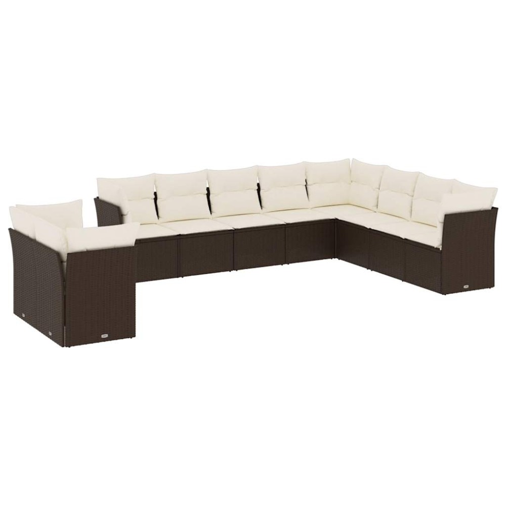 vidaXL Set canapele de grădină cu perne, 10 piese, maro, poliratan