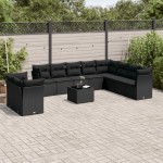 vidaXL Set canapele de grădină cu perne, 11 piese, negru, poliratan vidaXL Set canapele de grădină cu perne, 11 piese, negru, poliratan