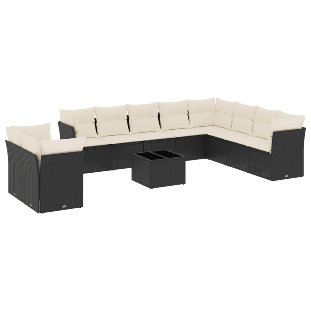 vidaXL Set canapele de grădină cu perne, 11 piese, negru, poliratan